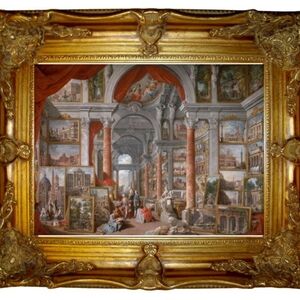 Classical Art Print with Red and Blue Accents